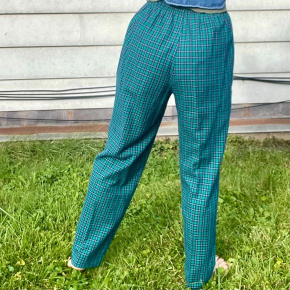 VINTAGE Plaid Cotton Blend Pants | Elastic Waistband | Koret Sport | A13 - Picture 4 of 7